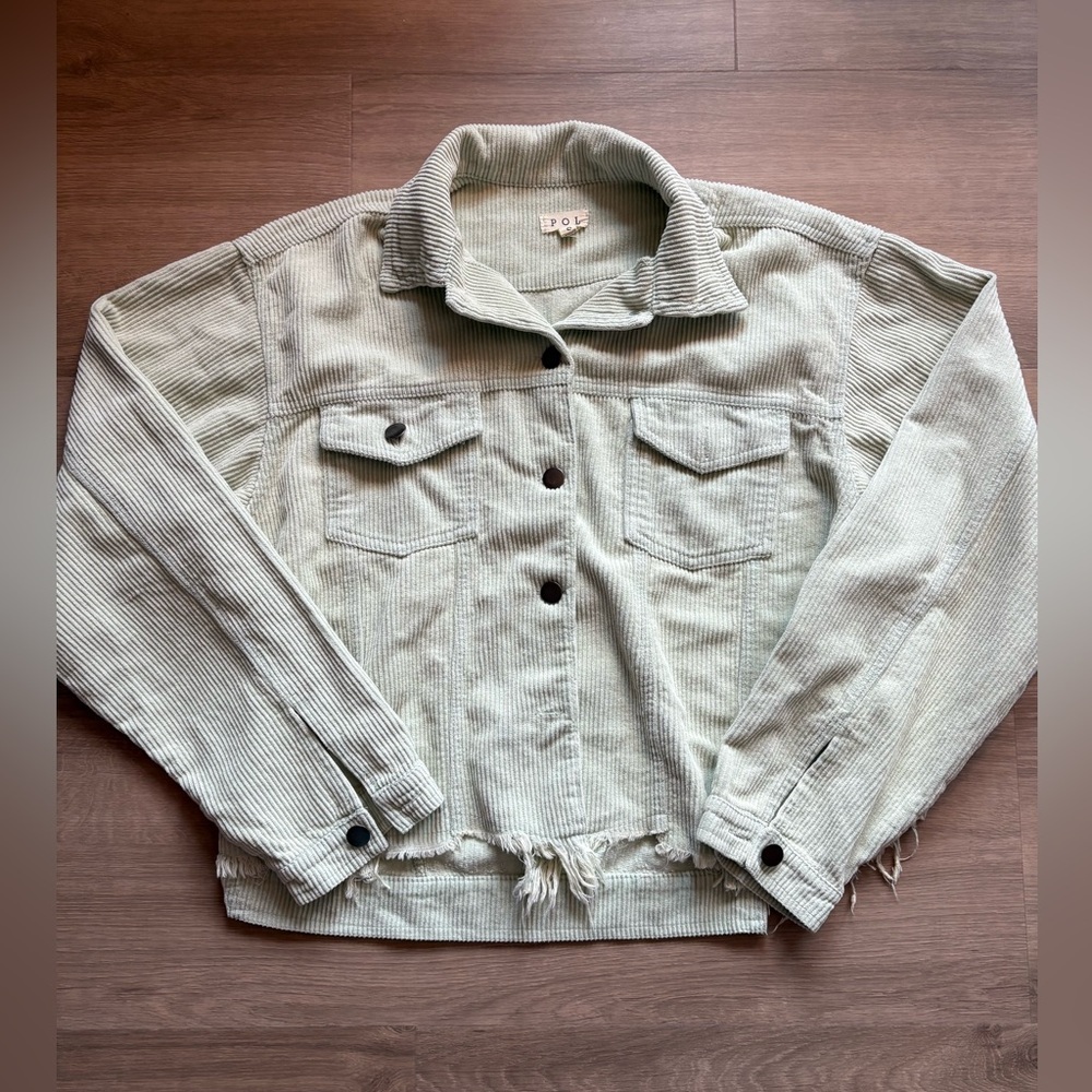 POL Grunge Corduroy Cutoff Jacket in Mint Green- size S